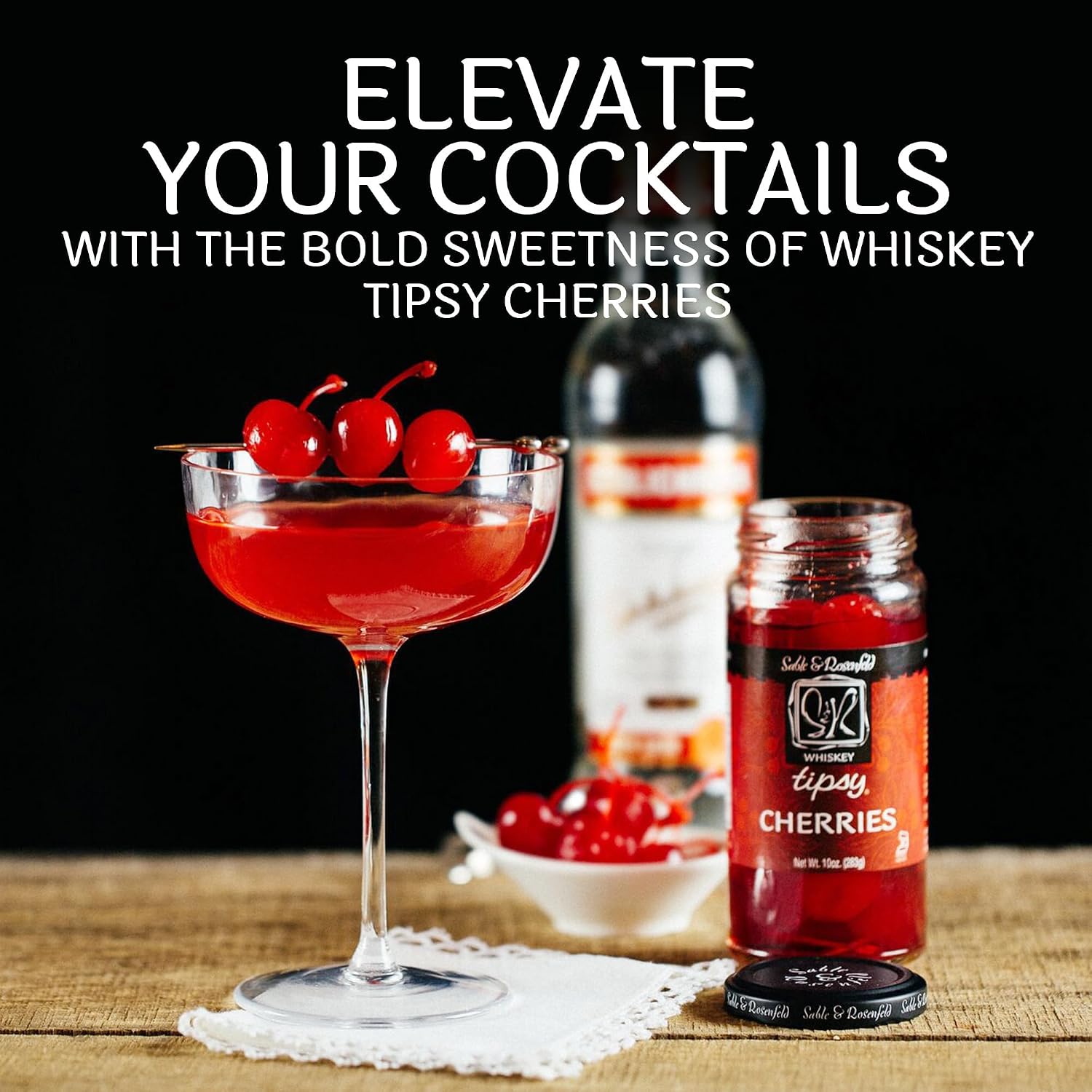 Sable & Rosenfeld Bourbon Tipsy Dark Reserve Cherries, 10 oz, Pack of 1