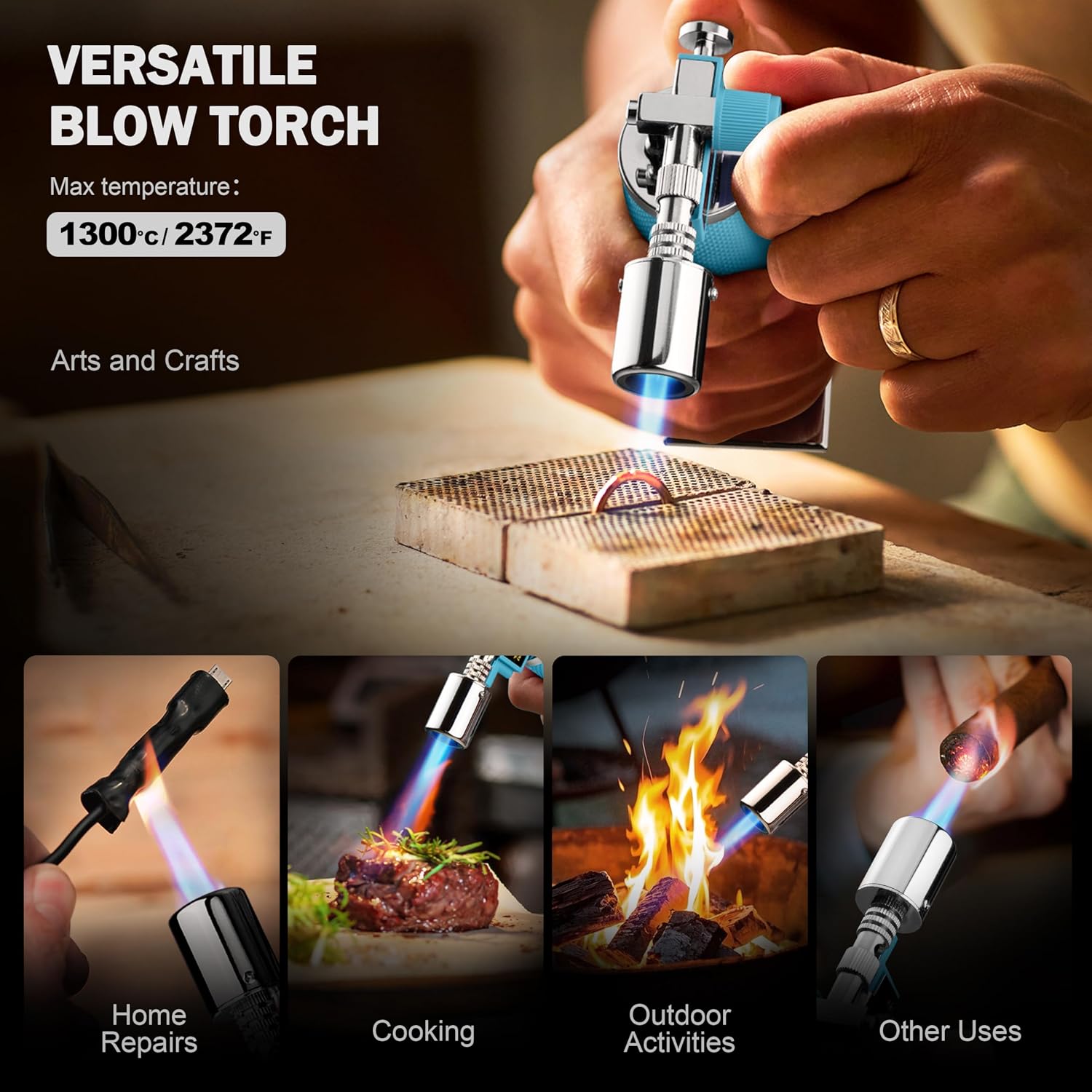 RAVS Butane Torch Lighter, Premium Metal Kitchen Torch with Adjustable Flame & Safety Buckle, Refillable Creme Brulee Torch for Baking, BBQ, DIY