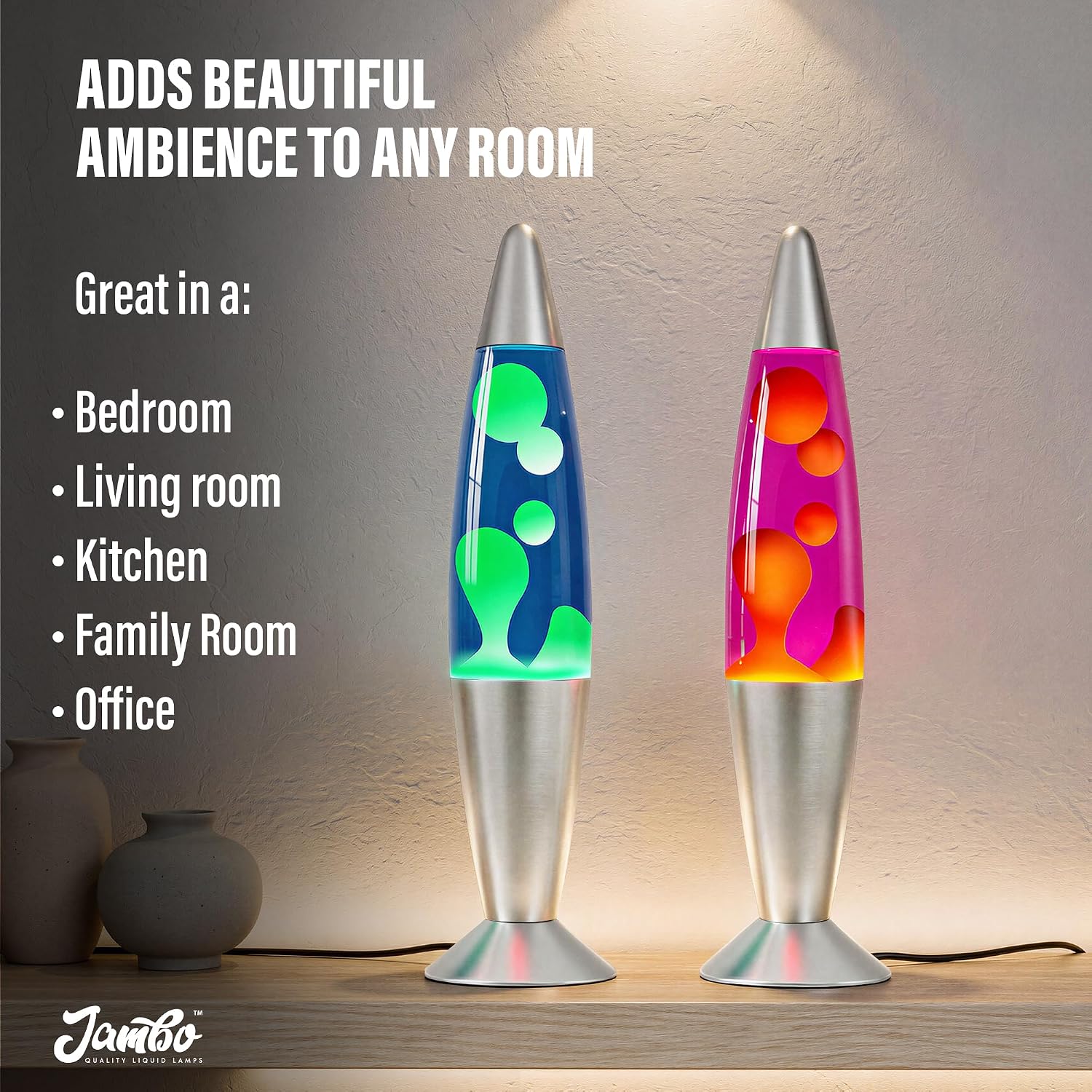 JAMBO 16" Beautiful Lamp- Purple with Yellow/Orange Wax, Relaxing Liquid Light, Night Light Nightlight