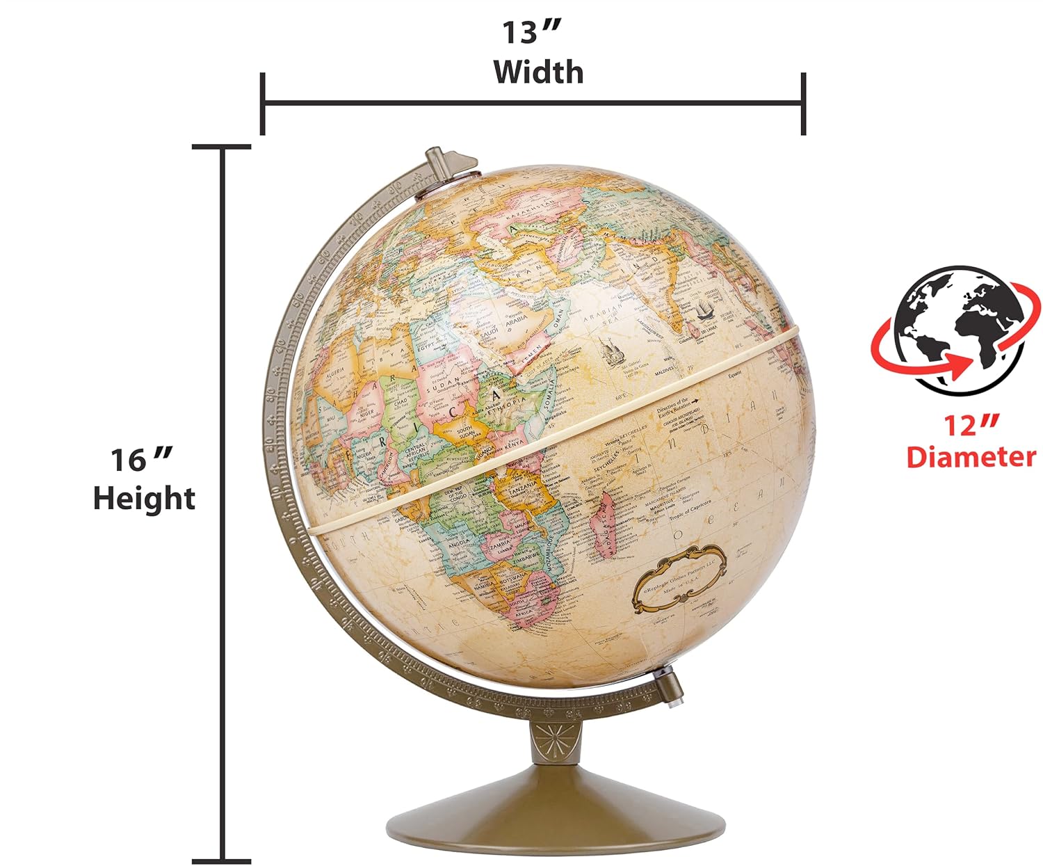 Replogle Globes Franklin World Globe, Antique Ocean, 12-Inch Diameter,Over 4,000 Place Names