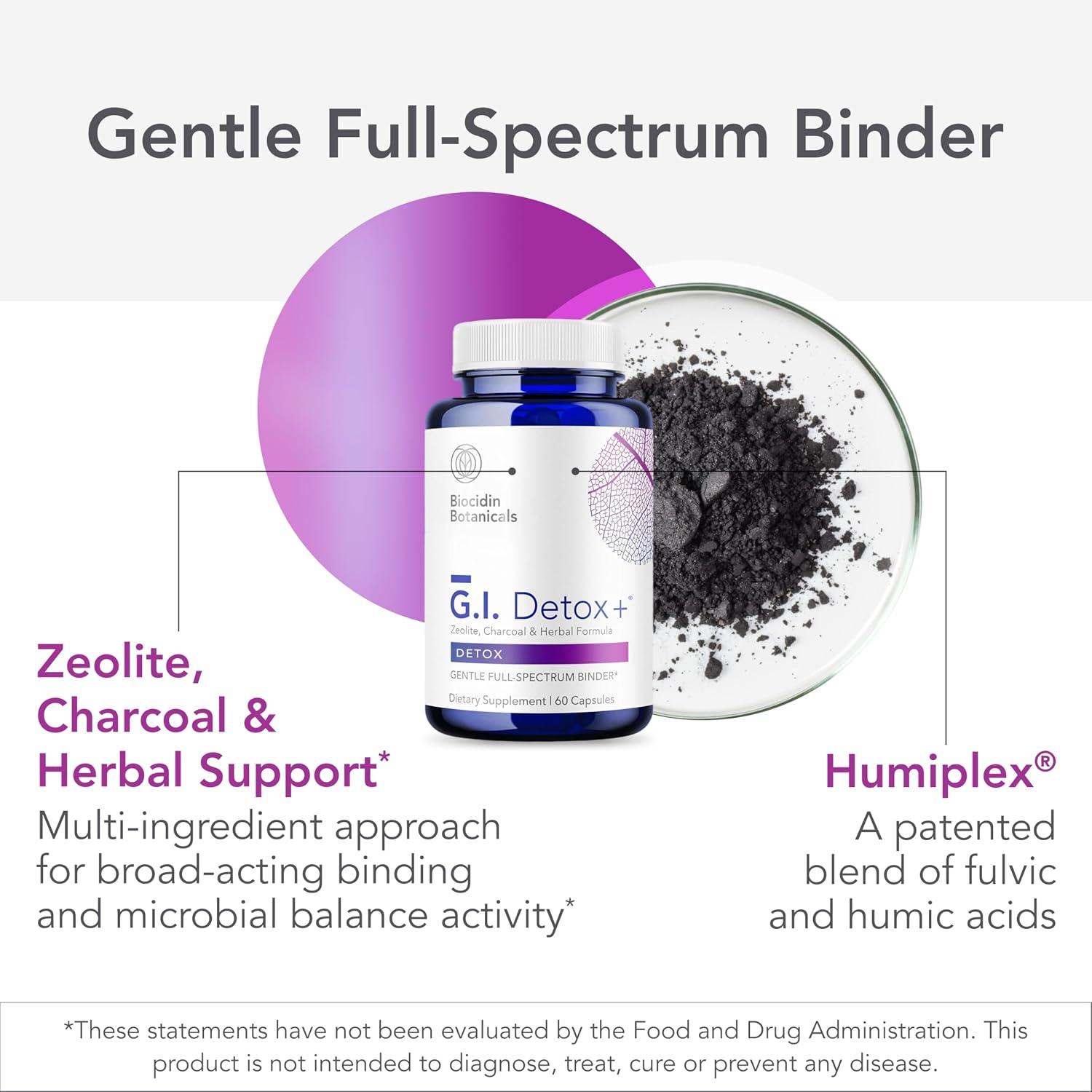 Biocidin GI Detox+ Binder Supplement, Toxins Cleanse Support, 60 Count | Gut Detox, Zeolite Heavy Metal Cleanse Support, Activated Charcoal
