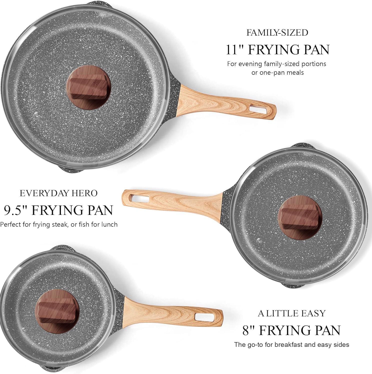 YIIFEEO Frying Pans Nonstick, Induction Frying Pan Set Granite Skillet Pans for Cooking Omelette Pan Cookware Set with Heat-Resistant Handle