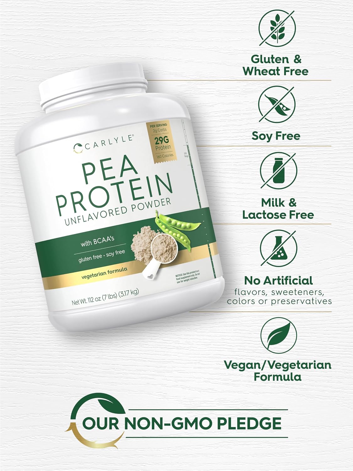 Carlyle Pea Protein Isolate Powder | 7lb | Unflavored | 29G Per Serving | Vegetarian, Non-GMO, Gluten, and Soy-Free