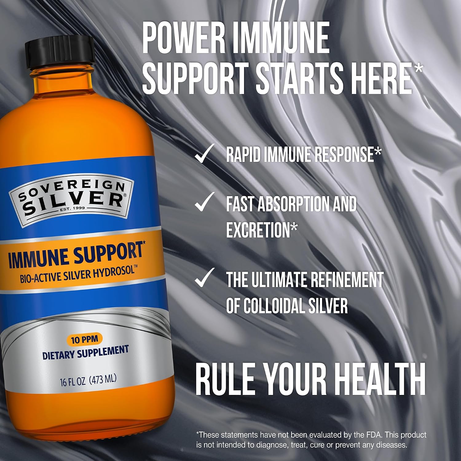 Sovereign Silver Immune Support, Colloidal Silver, 4 fl oz (118 mL) | Bio-Active Silver Hydrosol, 10 ppm, Liquid Dropper