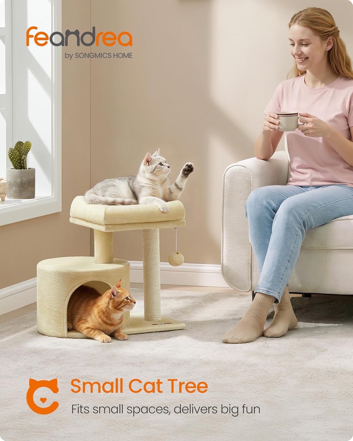 Feandrea Cat Tree, 18.5-in Small Cat Tower, Cute Kittens Condo, Smoky Gray