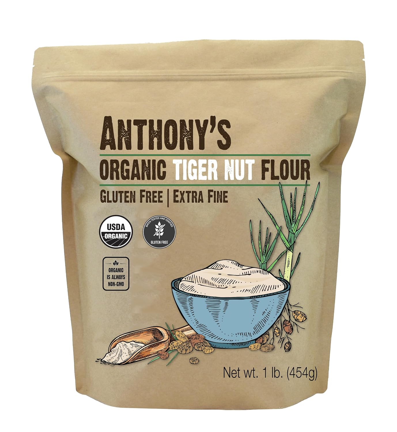 Anthony's Organic Tiger Nut Flour, 1 lb, Gluten Free, Non GMO, Paleo Friendly