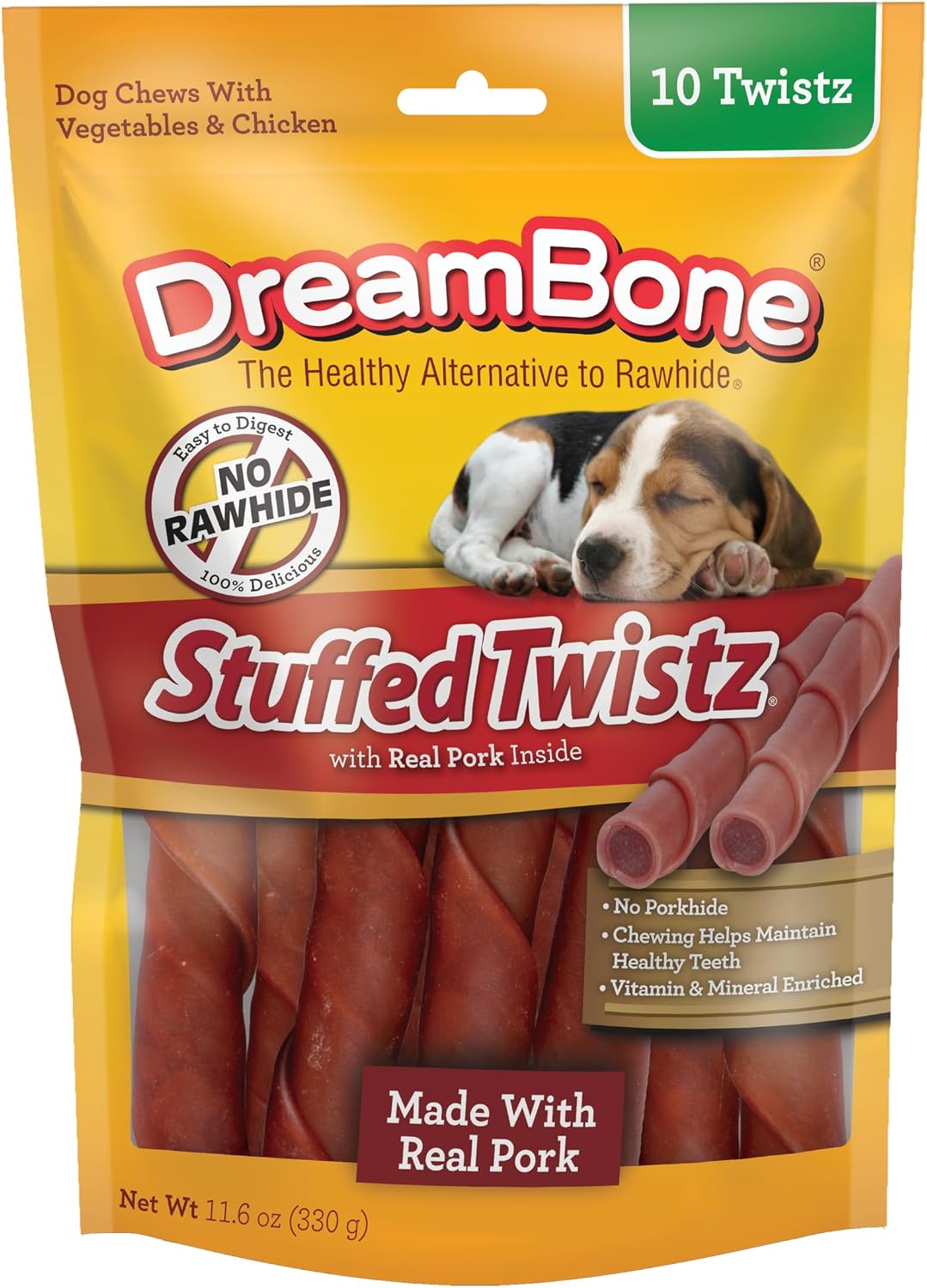 DreamBone Stuffed Twistz 10 Count, Rawhide-Free Chews | Daily Chew, Digests Safely and Completely, Made With Real Chicken, Pork and Veggies