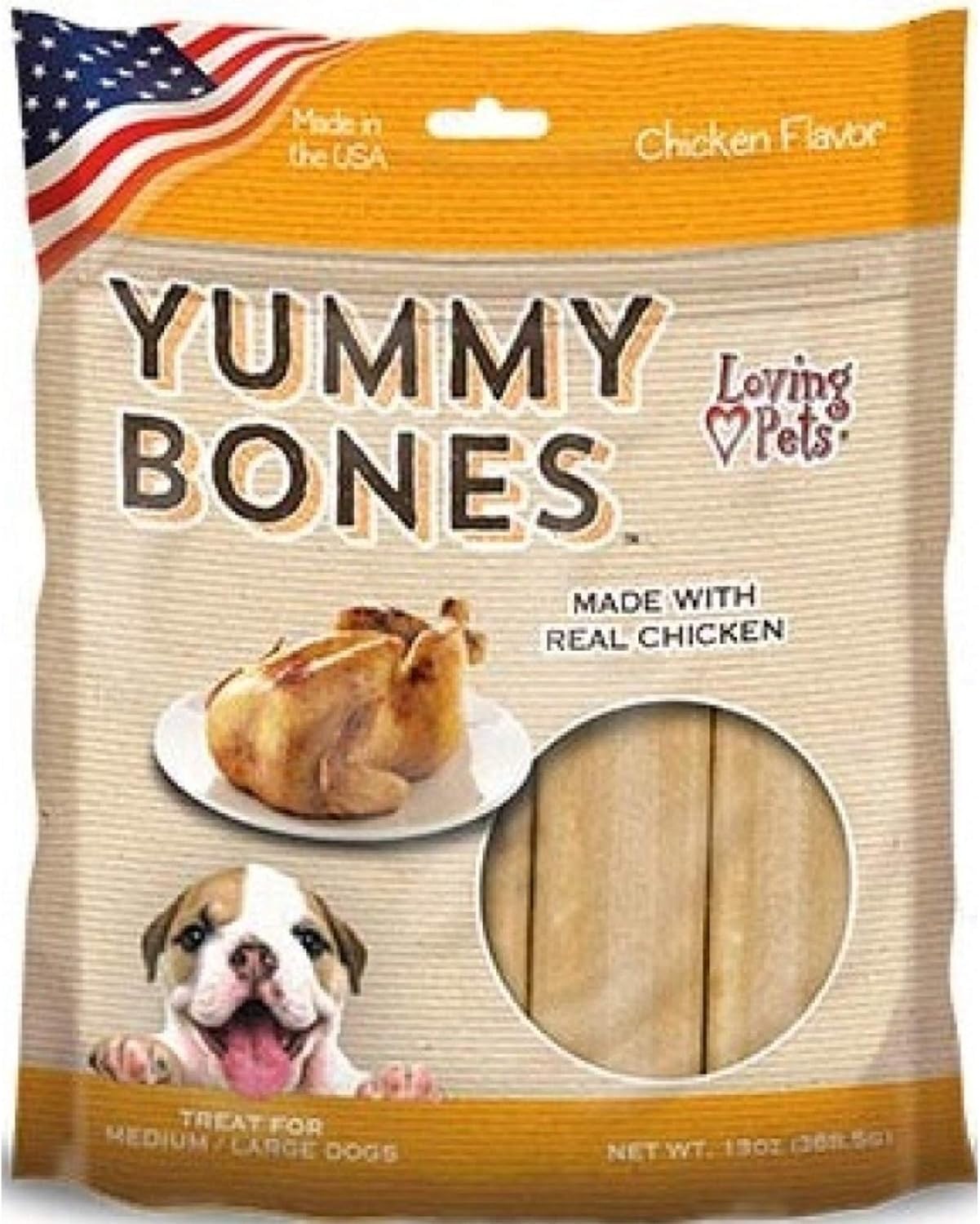 Loving Pets Yummy Bones - Chicken Flavor Filled Bones for Dogs (for Medium/Large Dogs 20-100+ lbs)