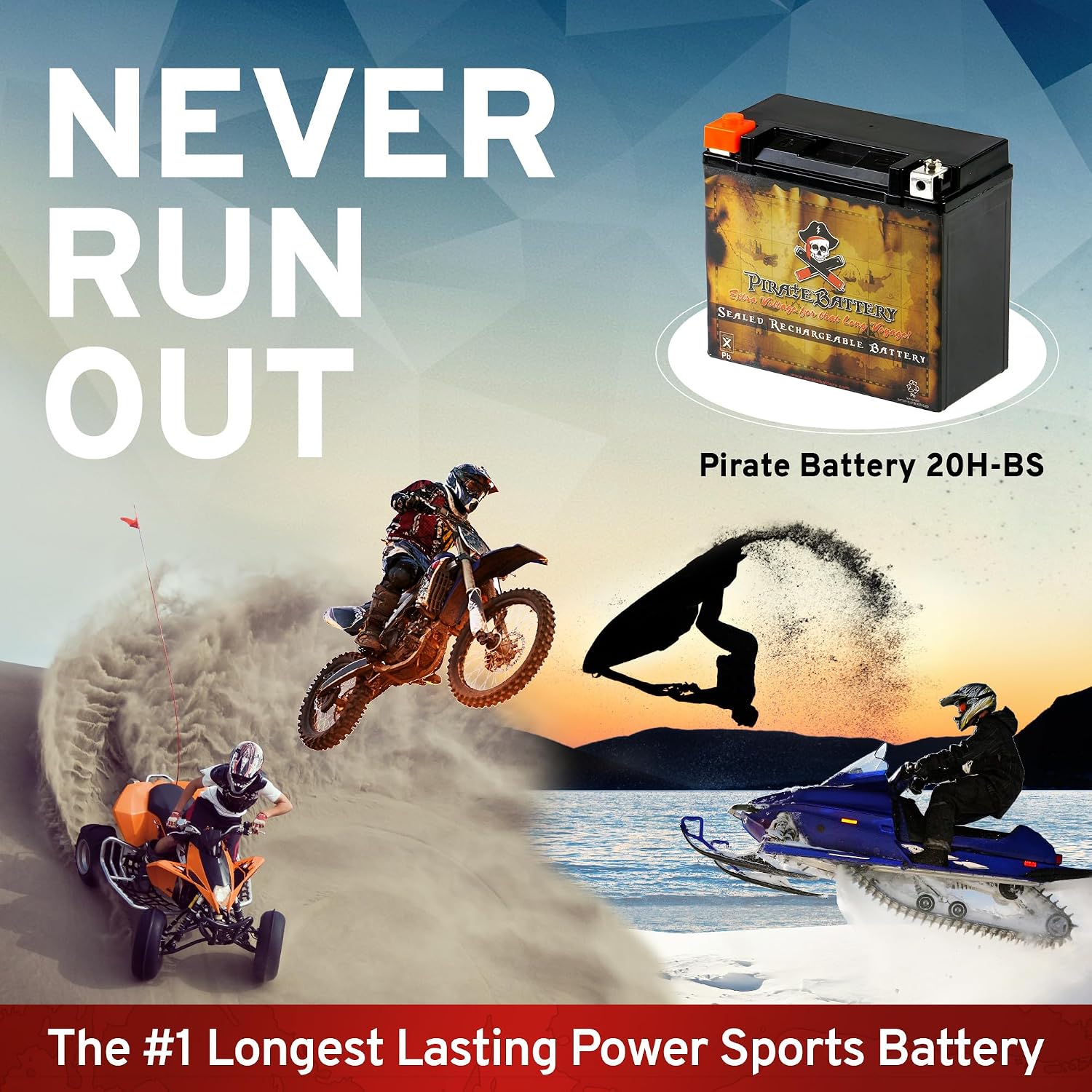 Pirate Battery YTX20HL-BS 310 CCA Maintenance-Free 12V 19Ah Battery Replacement for ATV, Harley Davidson Motorcycle, Jet Skis, Scooter, UTV, and More - Nut and Bolt (T3) Terminal
