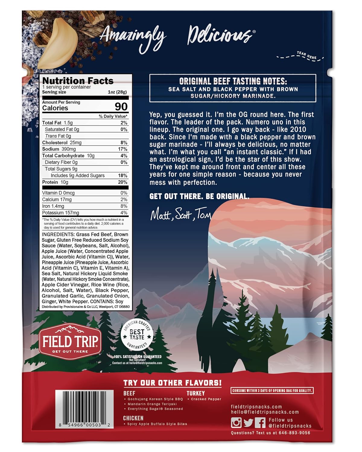 Field Trip Beef Jerky, Original, 1 Oz Bag, 12 Bags/carton | Grass Fed Beef Jerky, Healthy Gluten Free Snacks, All Natural, Paleo-Friendly Beef Jerky, High Protein, Low Carb, No Nitrates