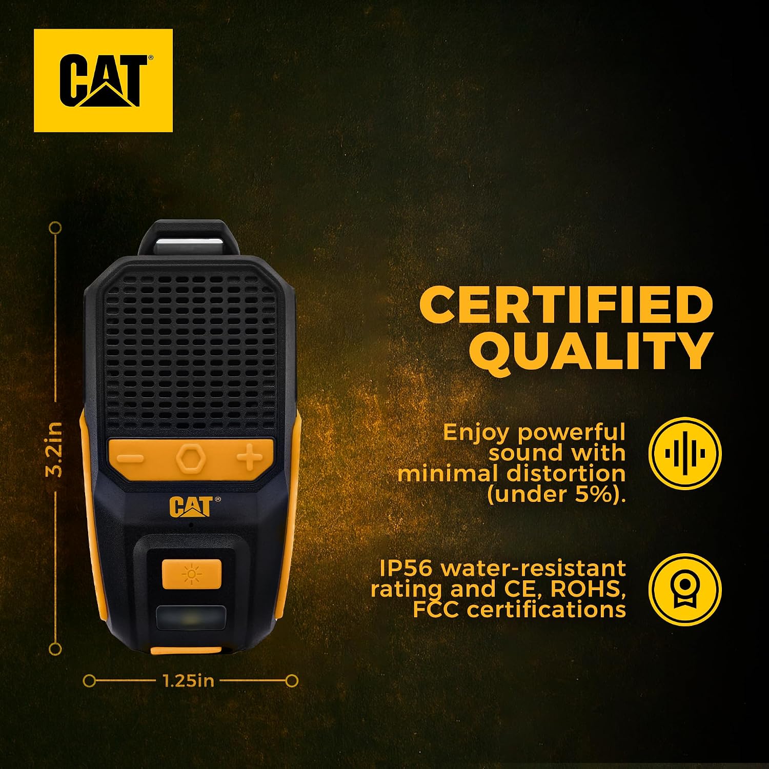 CAT Wearable Bluetooth Speaker | Clip-On Speaker with Built-in Mic for Jobsite, Construction, Outdoor | Water-Resistant | Hands-Free Calls & Music