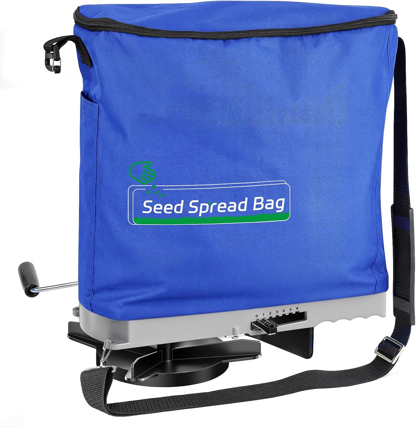 Zipcase 25lb Bag Seed Spreader with Waterproof Bag, Blue | 6-Level Adjustable Gate, Rare Baffle and Accurate Gears