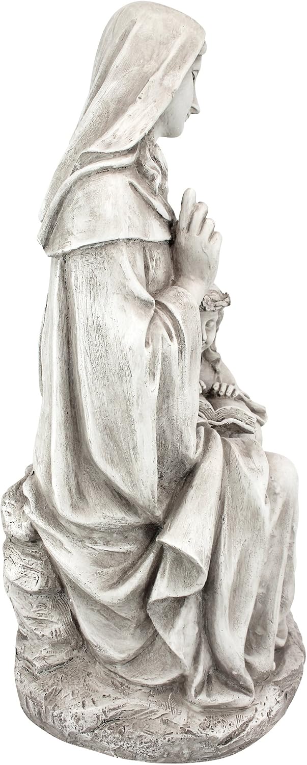 Design Toscano Anne with Young Mother Mary Holy Religious Garden Statue, 12 inches wide, 21 inches tall, Cast Stone Resin, Antique Stone Finish