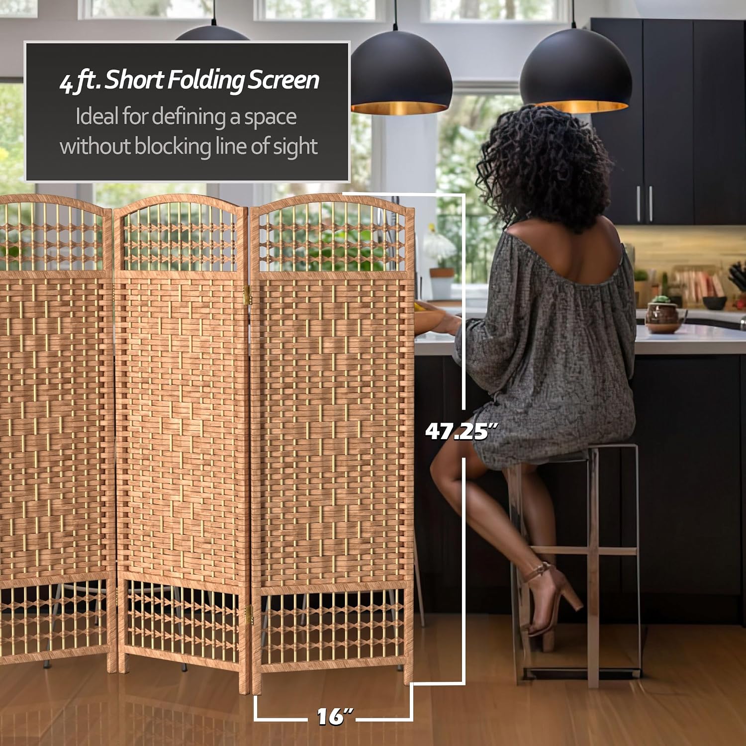4 ft. Short Fiber Weave Folding Screen - Natural - 4 Panels