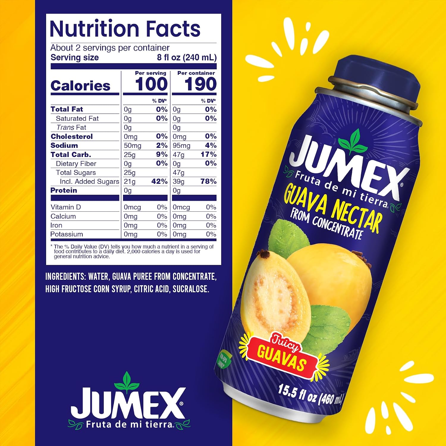 Jumex Mango Nectar Lata Botella - Made with Fresh Fruit Puree - Mango Juice Concentrate for Tropical Fruit Smoothie Mix, Cocktail Mixers & Kids Beverages - 15.5oz, 12 Pack Resealable Juice Bottles