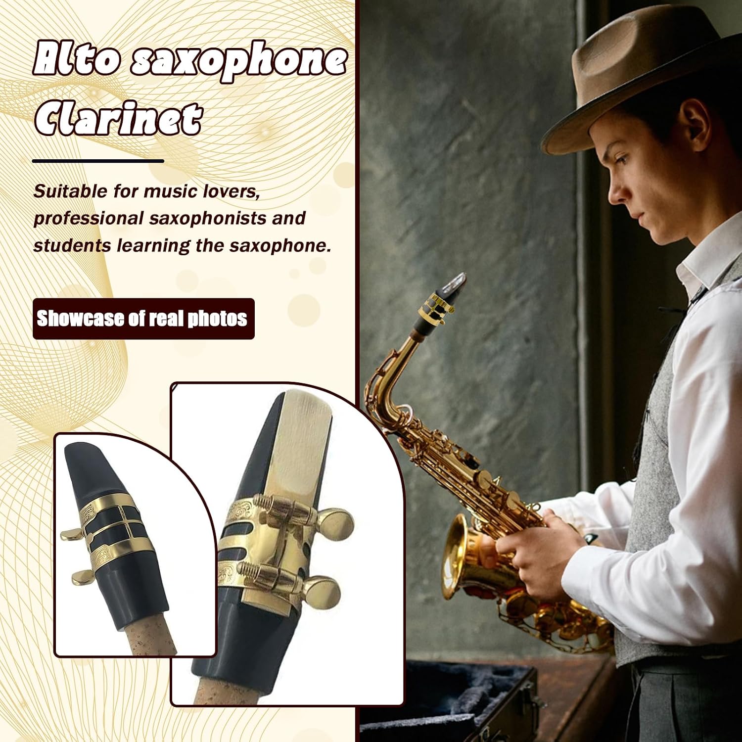 Alto Sax Ligature, Metal Alto Saxophone Ligature,Saxophone Gold Ligature Fastener