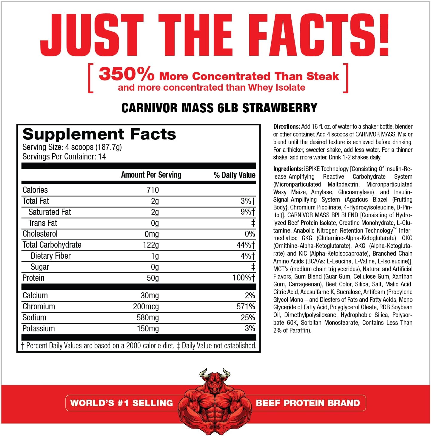 MuscleMeds CARNIVOR Mass Gainer Beef Protein Isolate Shake, 50 Grams Protein, 125 Grams Carbs, 0 Fat, 0 Sugar, Lactose Free, Halal Certified, Chocolate Peanut Butter, 6 Pound