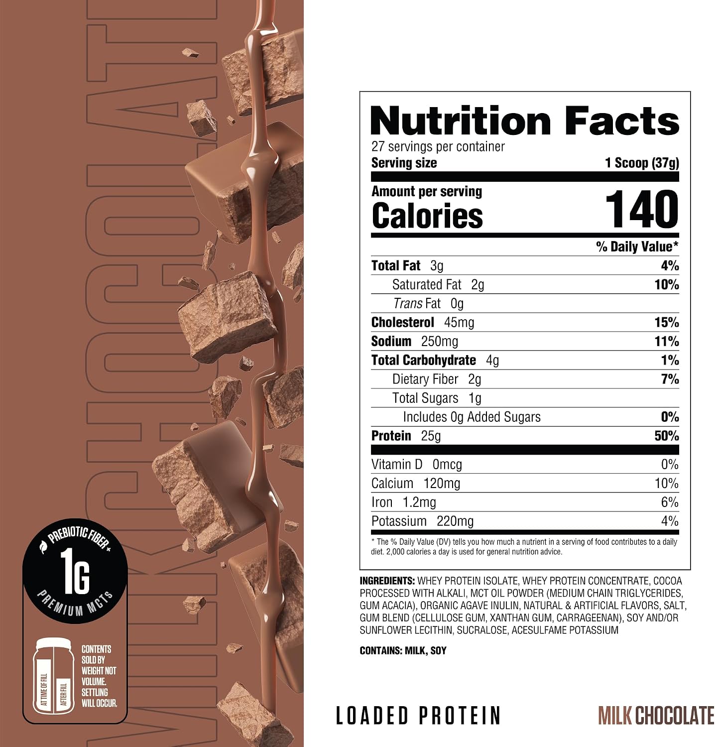 RYSE Loaded Protein Powder - Peanut Butter Cup - 25g Whey Protein Isolate & Concentrate with Prebiotic Fiber & MCTs - Low Carb, Low Sugar