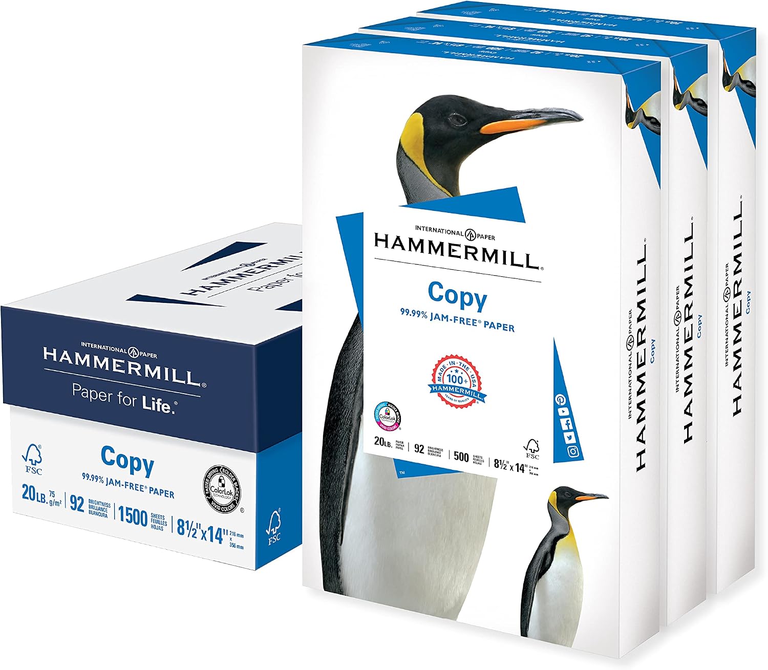 Hammermill Printer Paper, 20 Lb Copy Paper, 8.5 x 14-92 Bright, Made in the USA- 3 Ream (1500 Sheets)