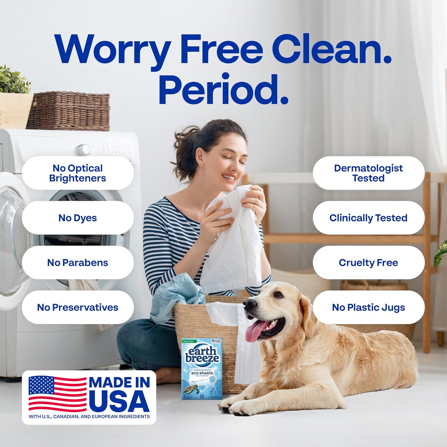 Earth Breeze Laundry Detergent Sheets Fresh Scent 60 Loads