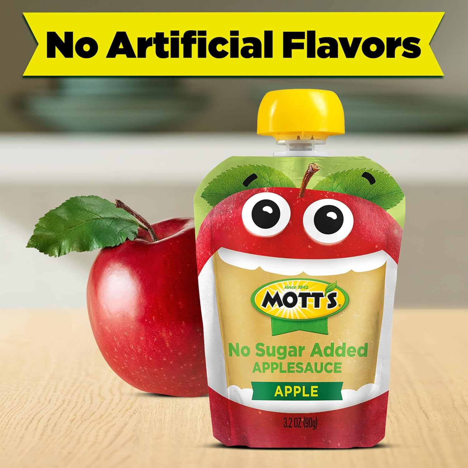 Mott's No Sugar Added Applesauce, 3.2 Oz Clear Pouches, 48 Count (4 Packs Of 12), Good Source Of Vitamin C, No Artificial Flavors