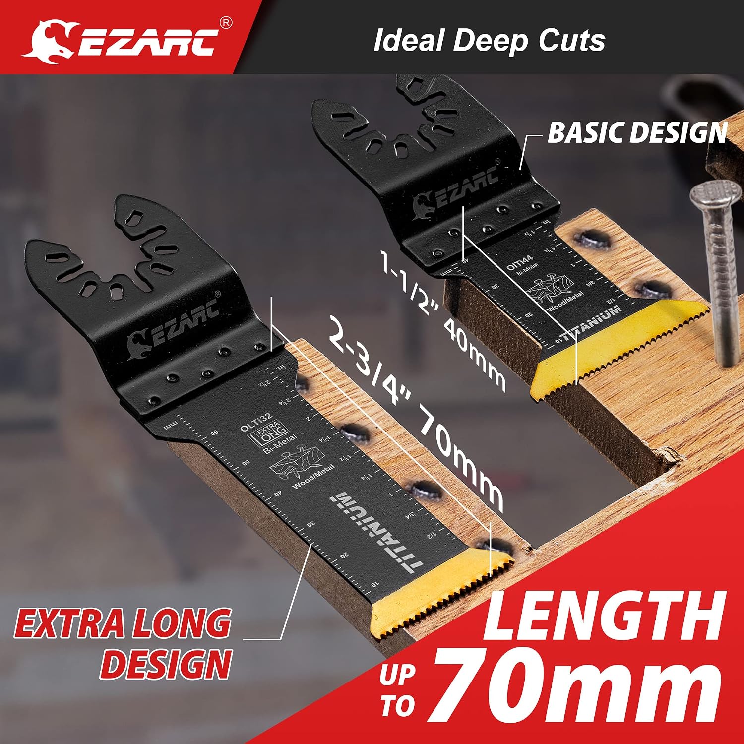 EZARC Titanium Oscillating Tool Blades, Oscillating Multitool Blades for Metal, Wood Nails, Screws Cutting, Plastic, 3 Pack