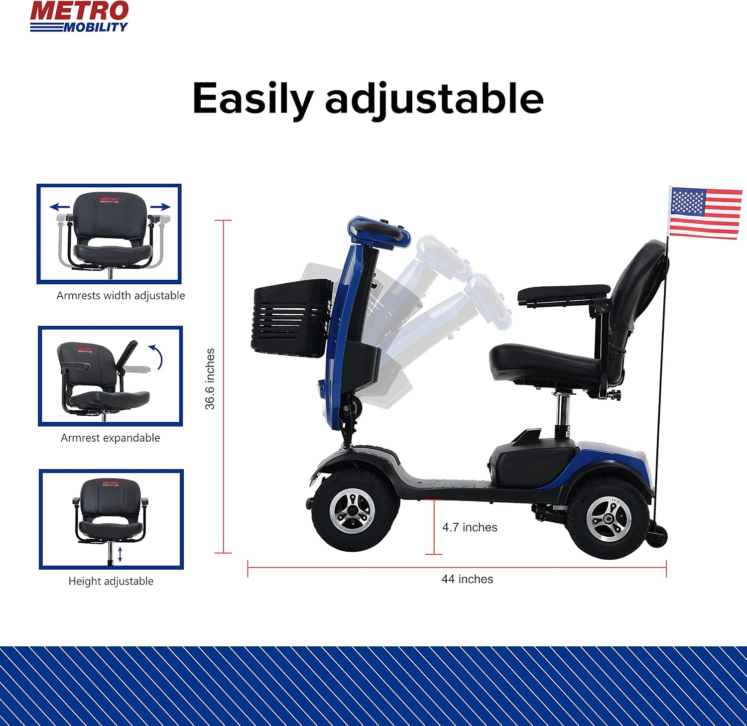 Metro Mobility 4 Wheel Powered Mobility Scooter for Seniors - 300 lbs Capacity Electric Mobility Scooter for Adults - Long Range Power Extended