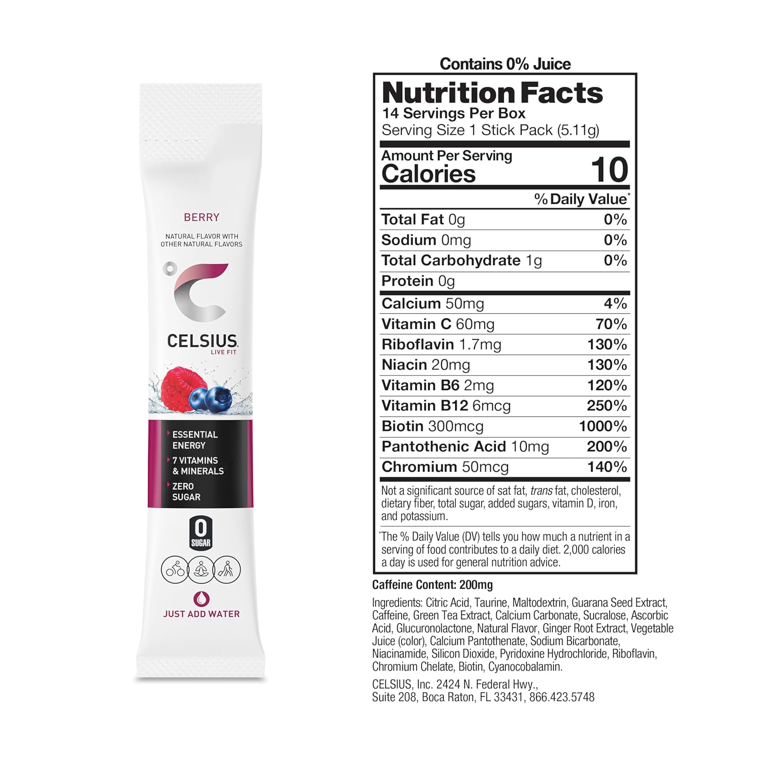 CELSIUS On-The-Go Powder Stick Packs, Zero Sugar (14 Sticks per Pack)