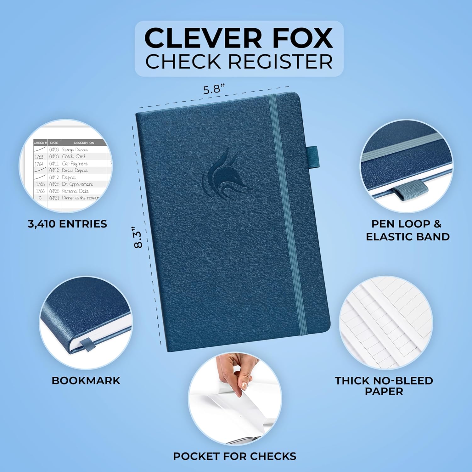 Clever Fox Check Register Book, Checkbook Ledger, 5.8x8.3 Purple