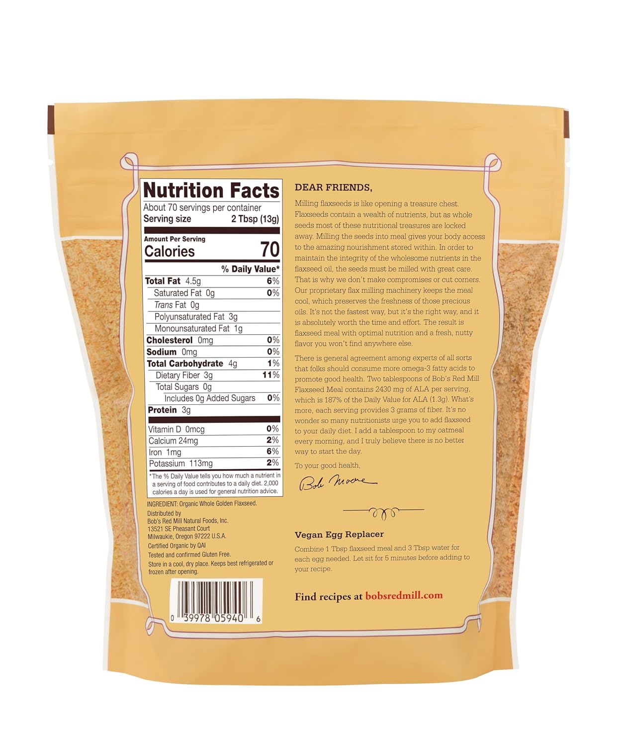 Bob's Red Mill Organic Golden Flaxseed Meal, 32oz (4 Pack)