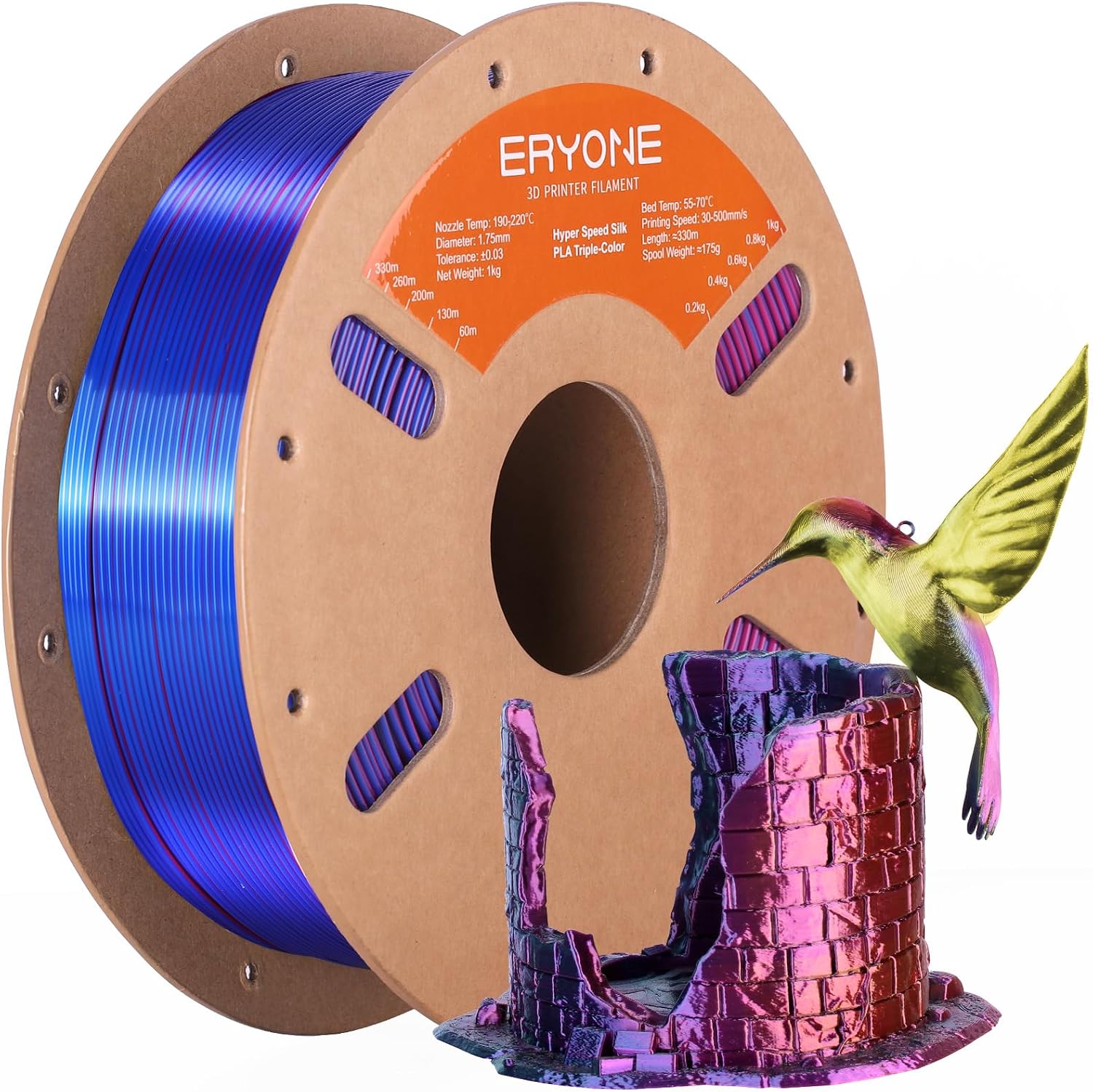 ERYONE Silk Filament PLA+ 1.75mm Upgraded Shiny 3D Printer Filament, Gloss Finish, Fit Most FDM Printer Stable Printing,1kg (2.2LBS)/Spool, Silver