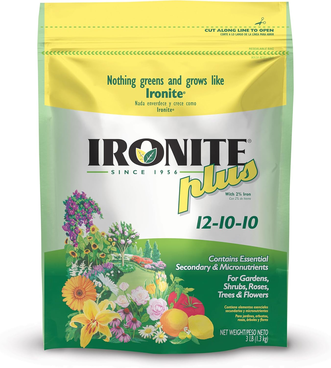 Ironite Plus Shrubs, Trees Plant Food Bag Granular 12-10-10 3lb | Garden fertilizer, fast-acting, essential plant minerals, helps plans develop strong roots and colorful flowers