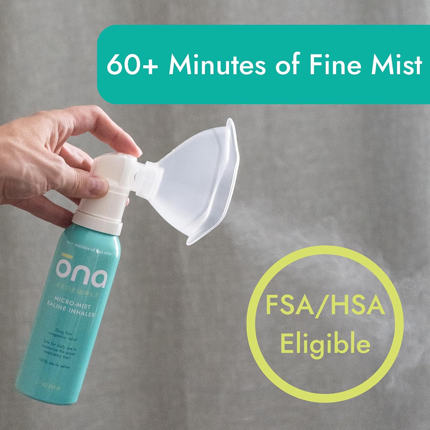 ONA Renewals - Micro-Mist Saline Nasal Inhaler - 1.7 fl oz | Congestion Relief for Adults, Saline Mist Spray for Cold, Flu, Allergy