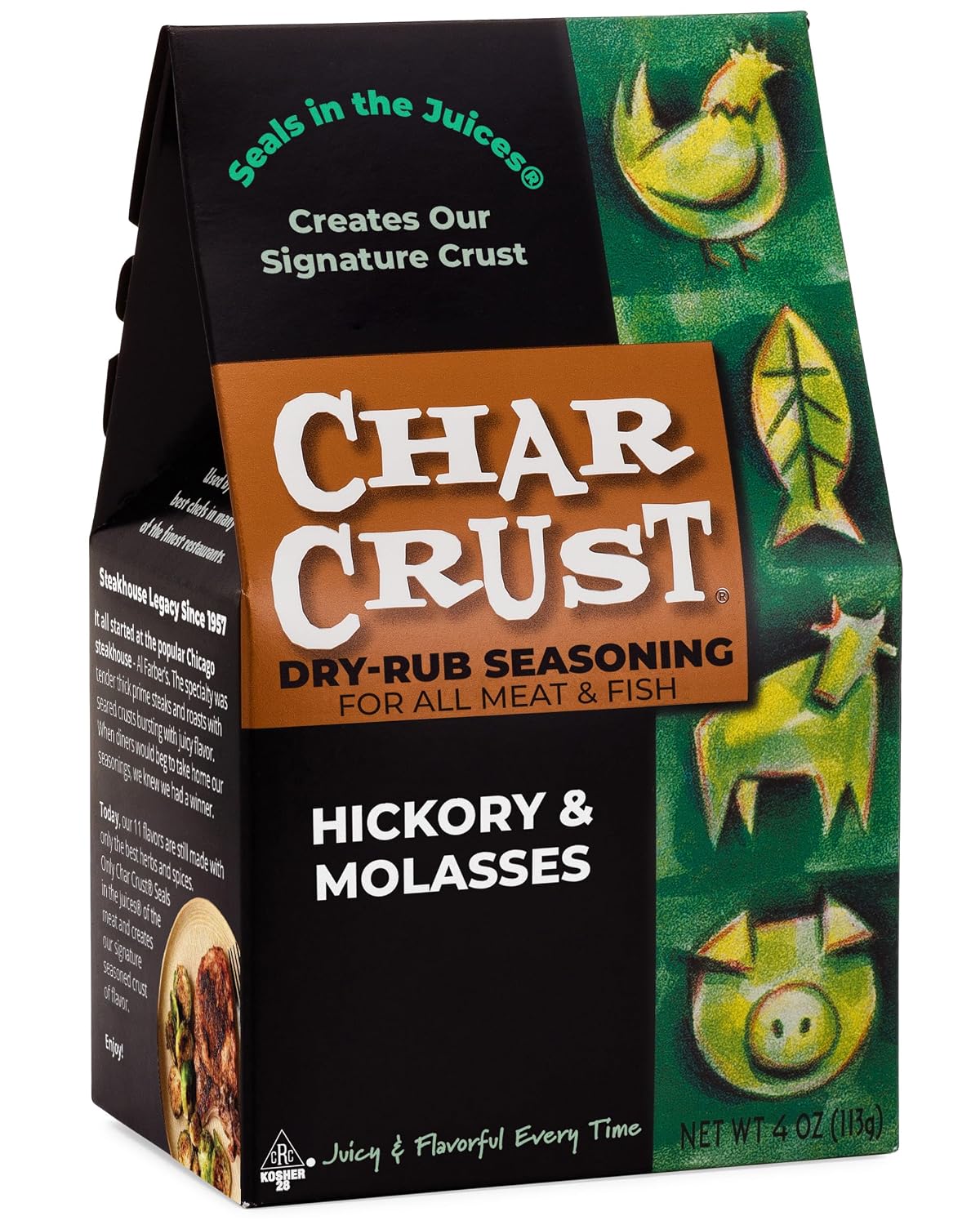 Char Crust Dry-Rub Seasonings Original Hickory Grilled | All-in-one seasonings | Perfect for Steaks, Burgers, Ribs, Tuna | Signature Crust that Seals in the Juices, 4 Ounce (Pack of 6)