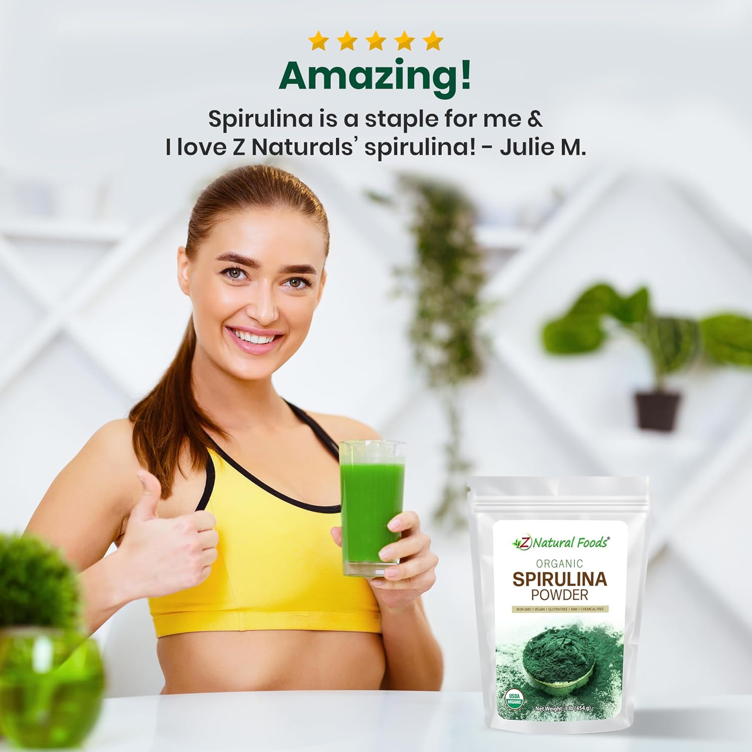 Z Natural Foods Organic Spirulina Powder - 16 oz (Pack of 1) | Organic, Blue-Green Algae Superfood, Spirulina, Raw, Contains Amino Acids, Mixes in Smoothies, Yogurt & Recipes