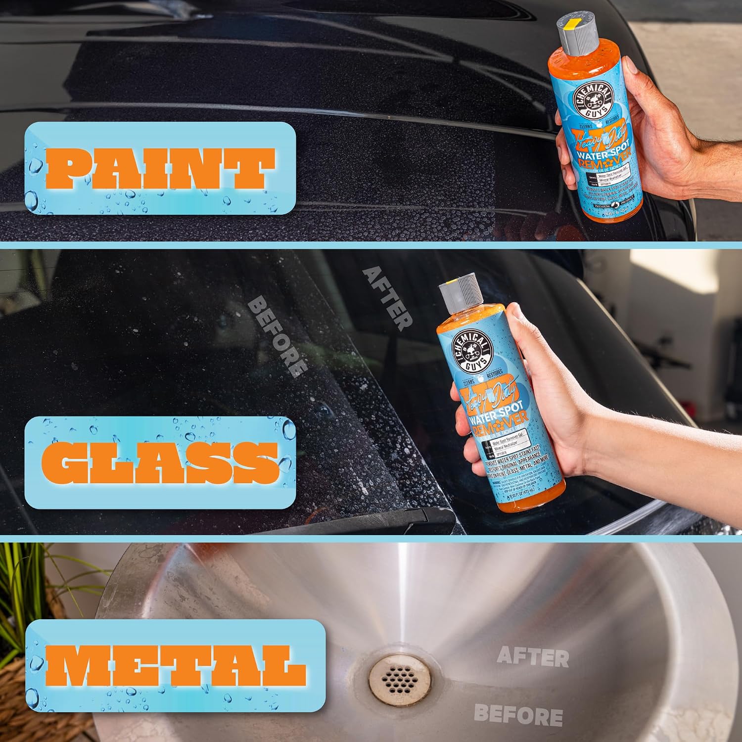 Chemical Guys, Heavy Duty Water Spot Remover Gel for Glass & Paint, 16 oz | Thick gel clings to glass and panels to tackle hard water stains and mineral marks, prepping for wax or ceramic