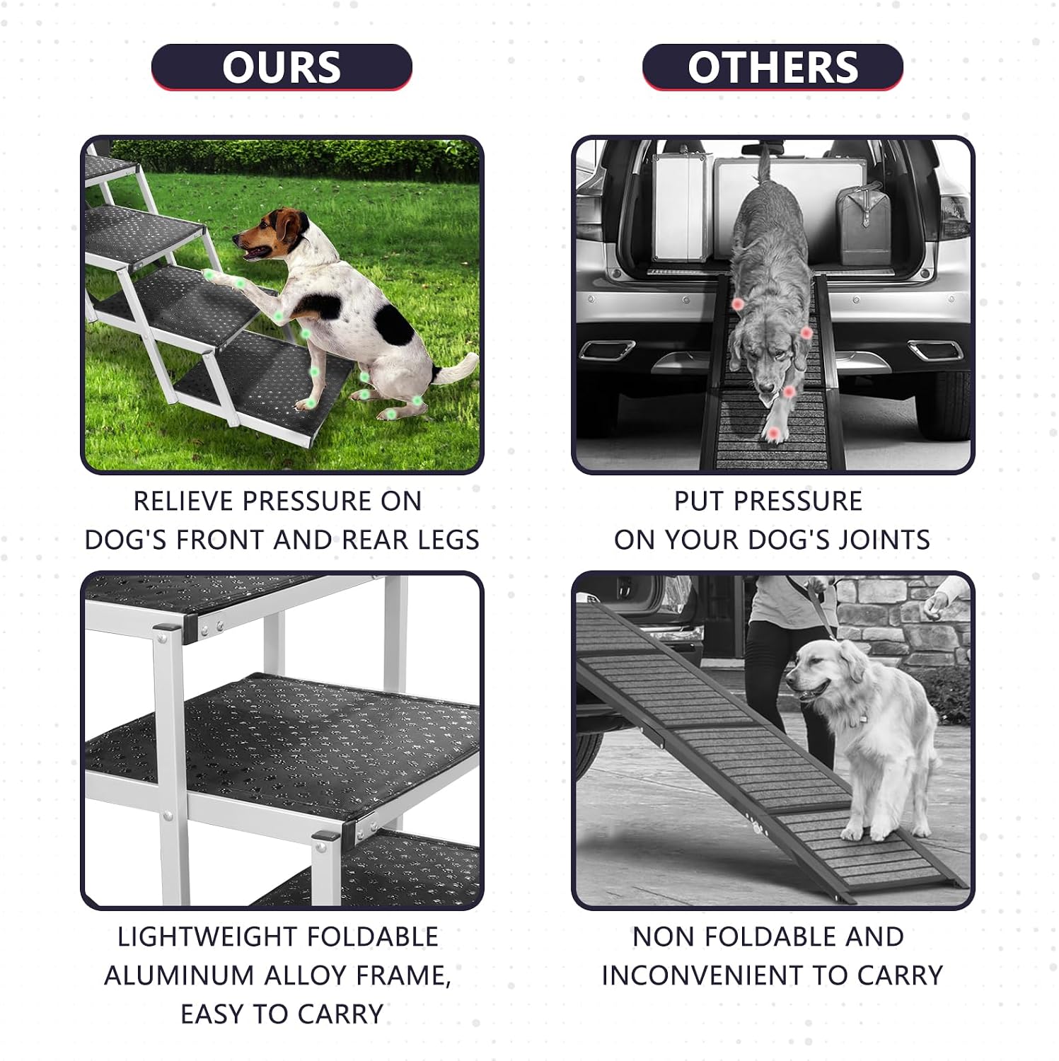 Dog Ramps for Small & Big Dogs Portable Folding Pet Stairs with Nonslip Surface Foldable Truck Ramp Stairs for Car, SUV and Trucks, Supports Up to 250LBS, 6 Steps