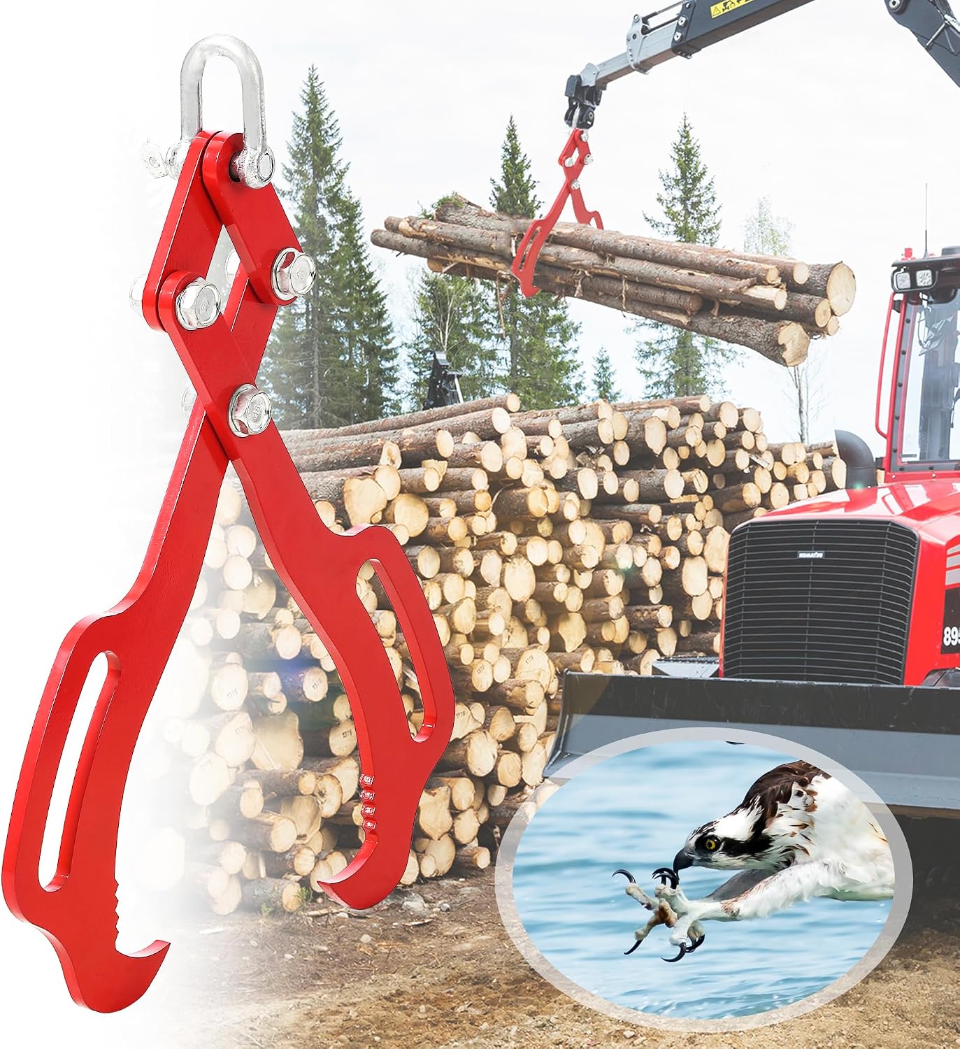Garvee 28 in Log Lifting Tongs, Log Grabber, Skidding Log Lifting Tongs Timber, Heavy Dut Solid Steel Swivel Dragging Steel Tongs Log Lifting Lumber Skidding Tongs Logging Grabber(4 Claw)