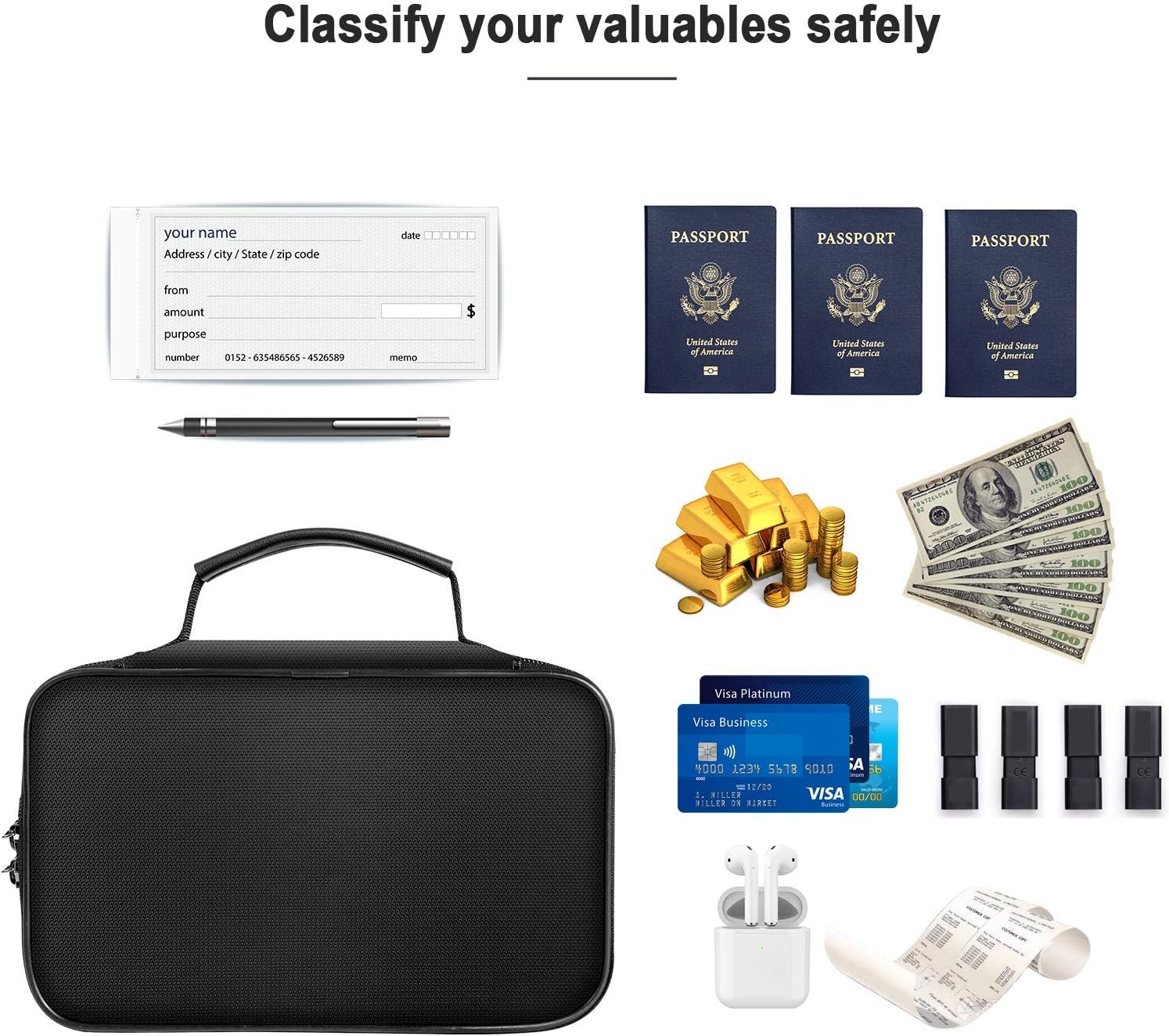ENGPOW Small Fireproof Bag with Lock,Money Organizer Case,9”x 5.3”x 3.7”