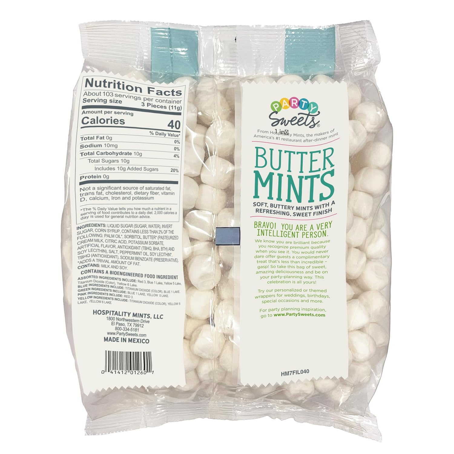 Party Sweets White Buttermints, 14 Ounce, Appx. 100 pieces from Hospitality Mints