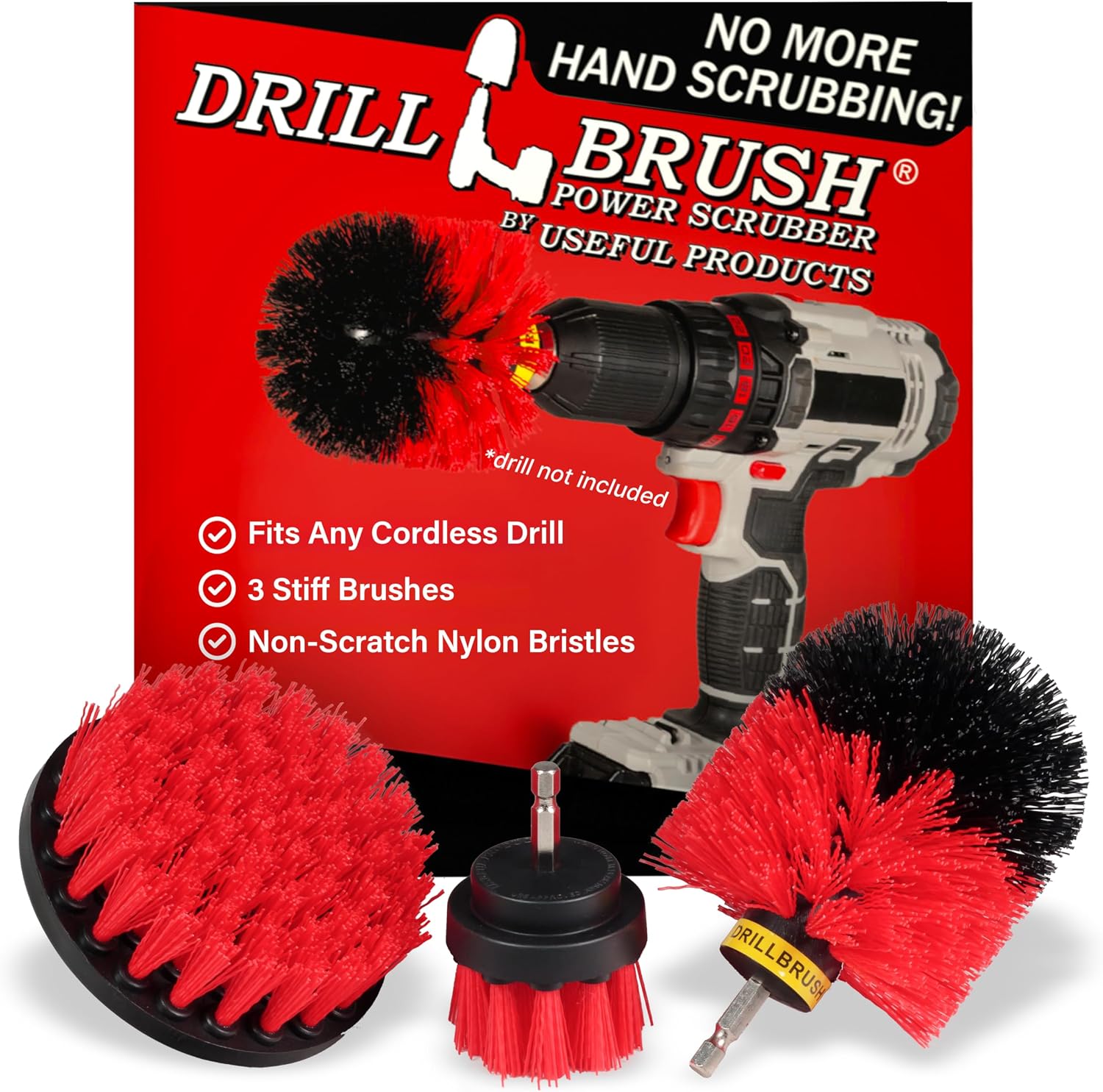 Drillbrush Drill Brush Attachment Set for Bathroom, Tile & Grout Cleaning | Power Scrubber Brush Kit for Bathtub & Shower - All-Purpose Household Cleaning Brushes for Drill - Electric Grout Cleaner Kit