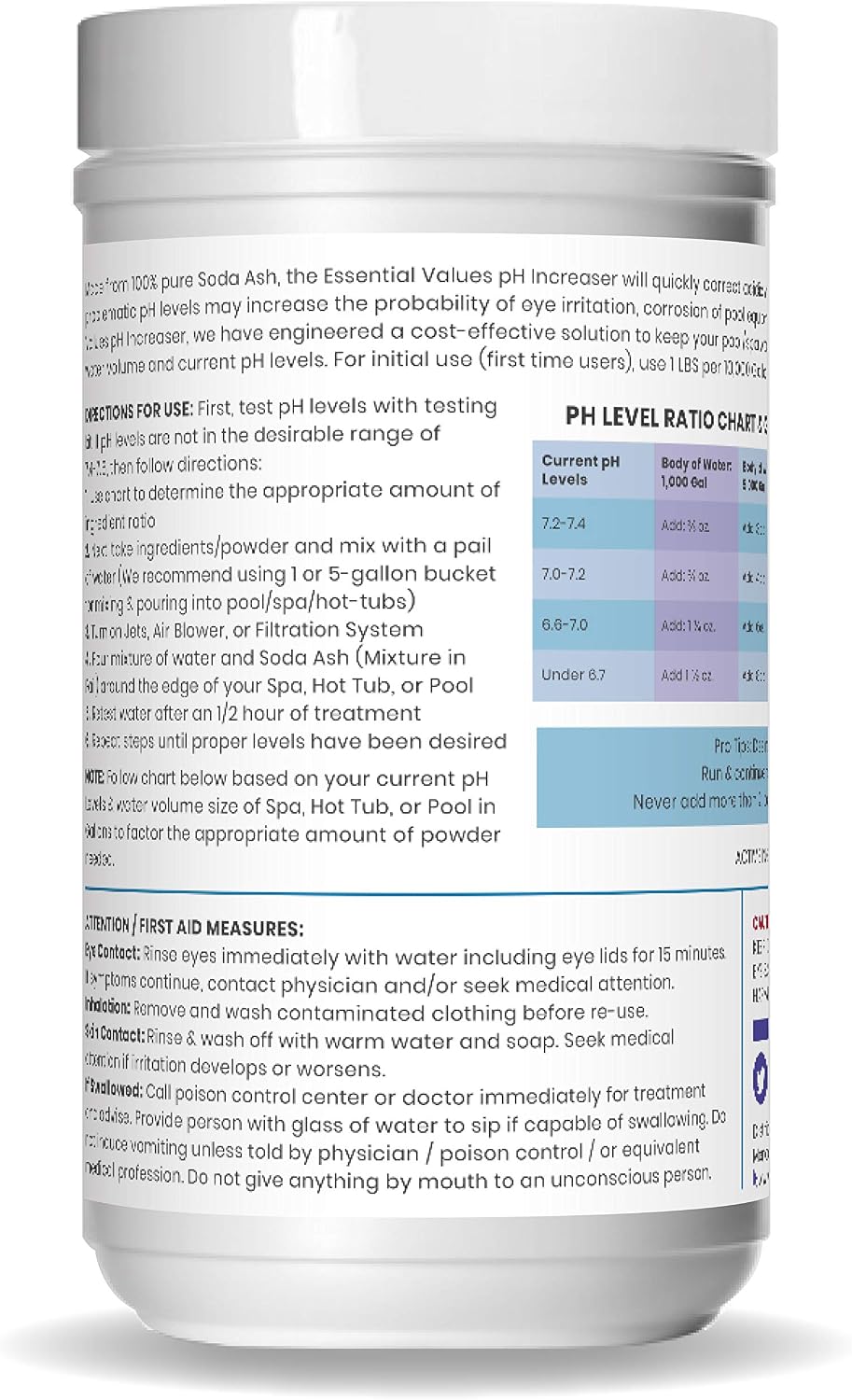 PH Increaser for Hot Tub Swimming Pools & Spa (2 LBS) - Soda Ash Powder to Get Level of Your PH Up - Fight Corrosion, Correct Acidic Water Safely
