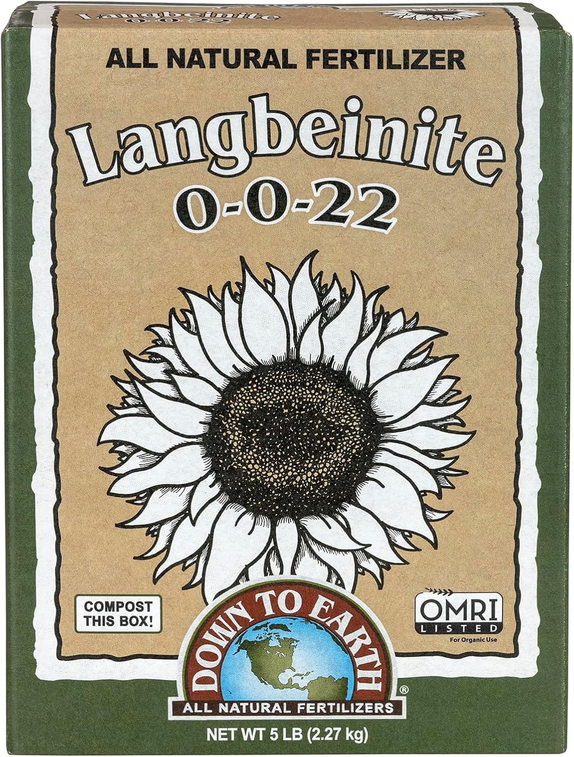 Down To Earth All Natural Fertilizers Organic Langbeinite - 0-0-22, 5 lb | Potassium Magnesium Sulfate (K-Mag), Granular Plant Food, Garden Vegetables