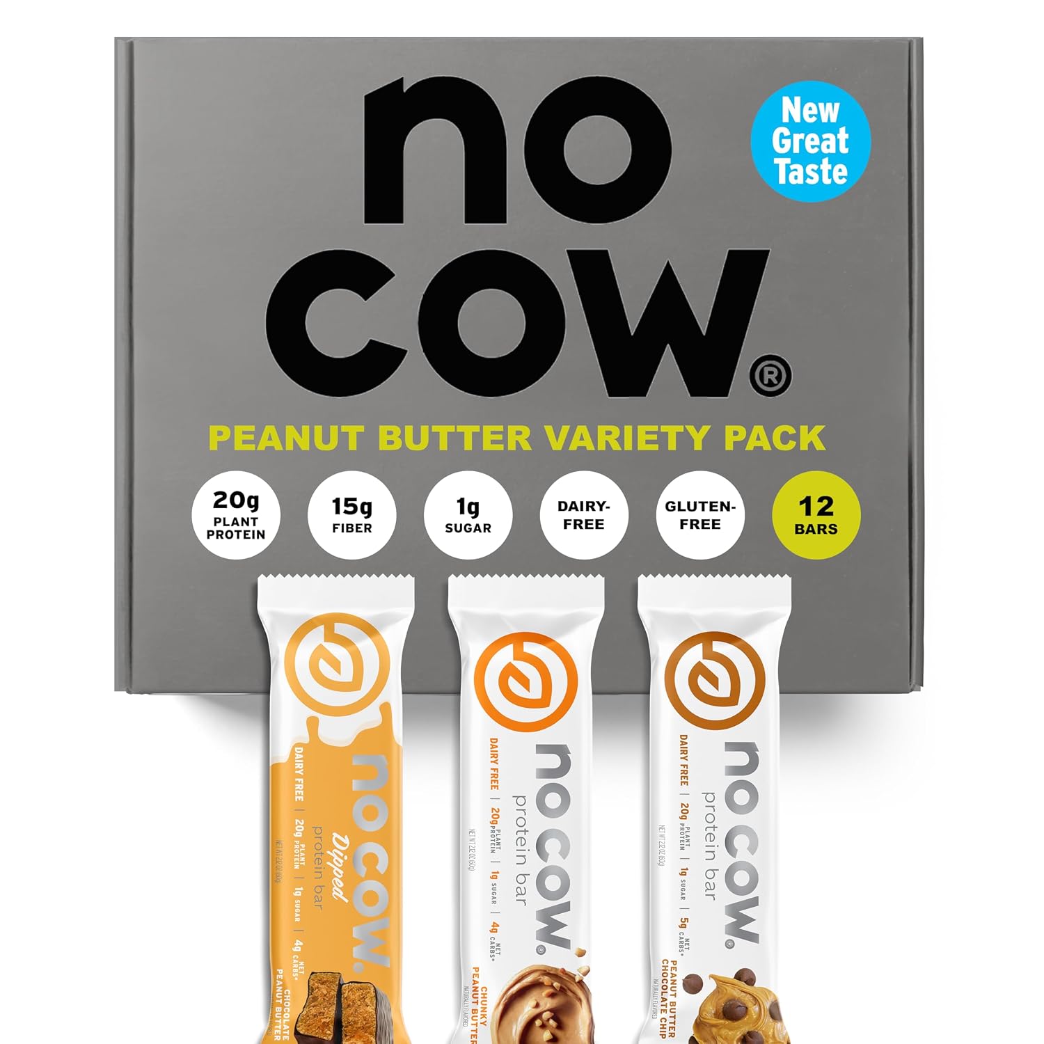 No Cow Vegan Protein Bars, Peanut Butter Variety, 12 Pack