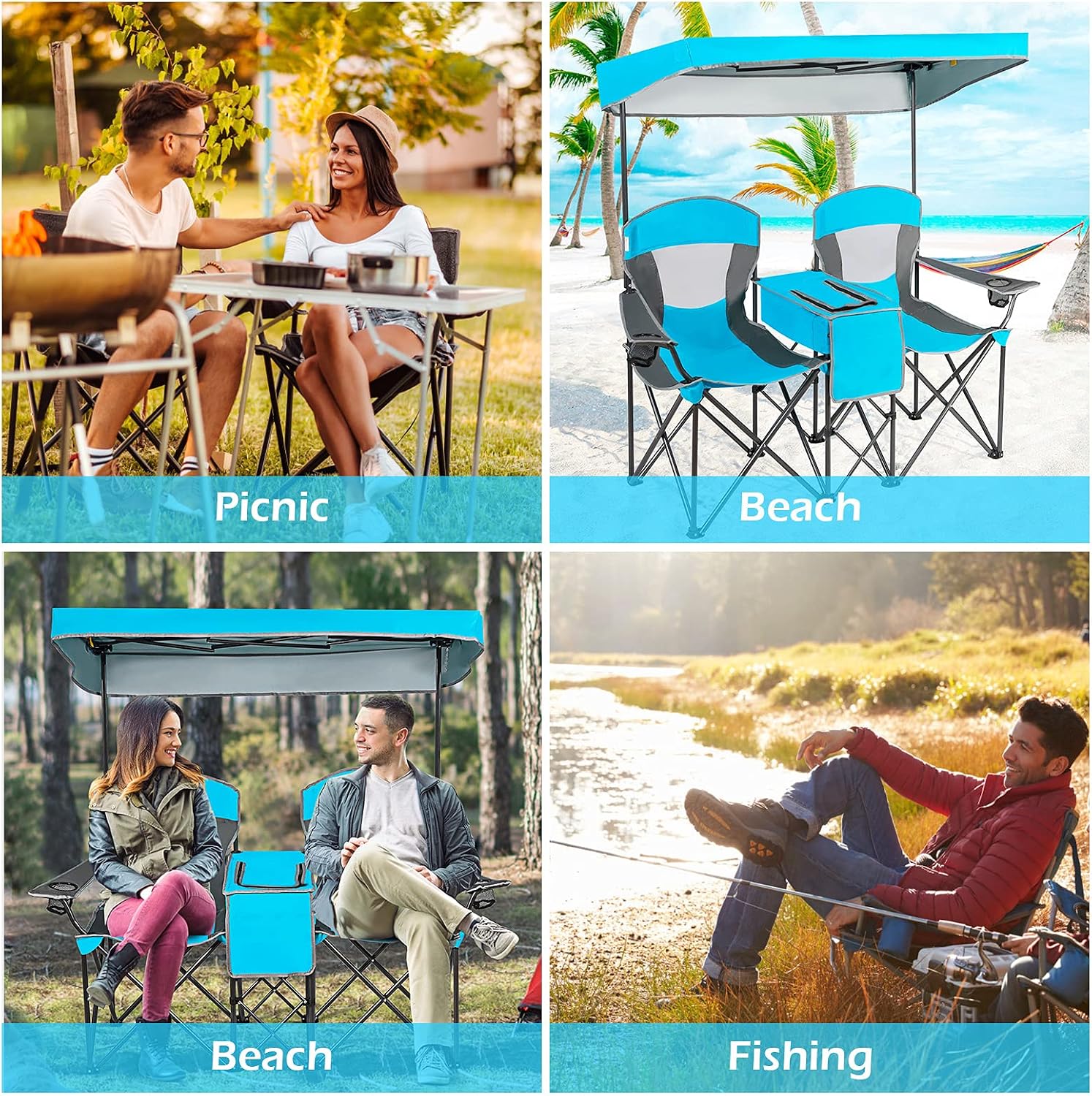Goplus Double Beach Chair with Canopy Shade