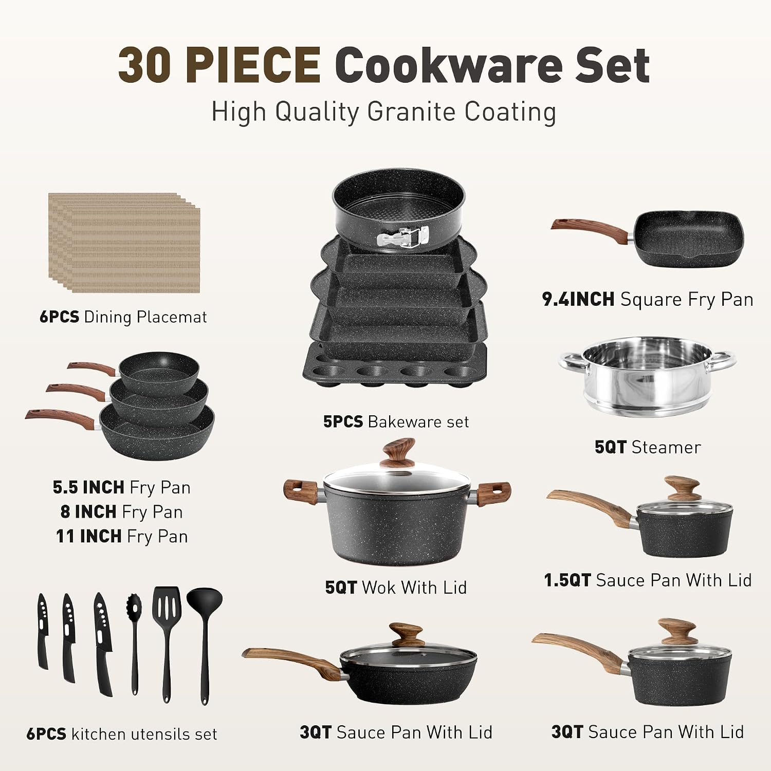 MAISON ARTS 30 Piece Pots and Pans Set, Kitchen Cookware Sets Non Stick | Induction Compatible, PFOA & PFOS Free, Bakeware Sets with Baking Tray, Frying Pan and Saucepan, Green