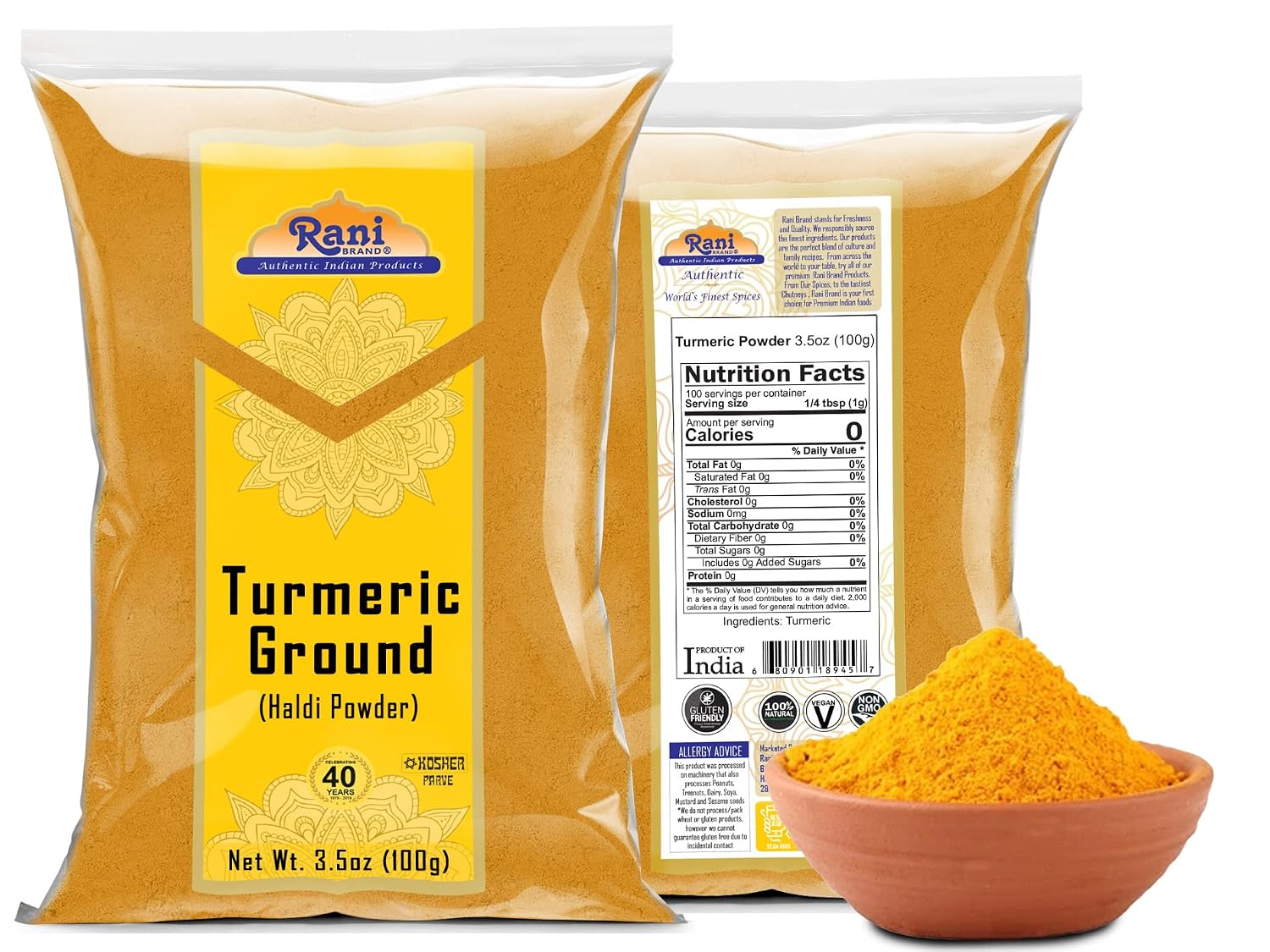 Rani Turmeric (Haldi) Root Whole Spice, Dried 7oz (200g) ~ All Natural | 100% Pure | Vegan | Gluten Friendly | NON-GMO | Kosher | Indian Origin