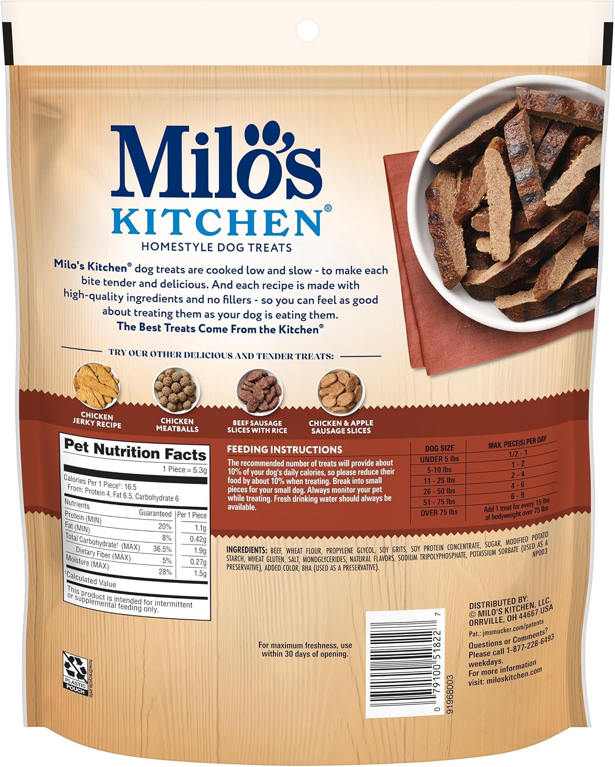 Milo’s Kitchen Chicken & Apple Sausage Slices Dog Treats, 18 Oz. Bag