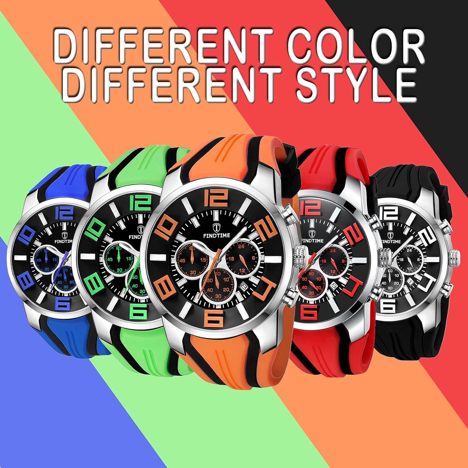 findtime Mens Sport Watches for Men Reloj para Hombre Colorful Cool Unique Analog Stylish Wrist Watch Chronograph for Running Training Stopwatch