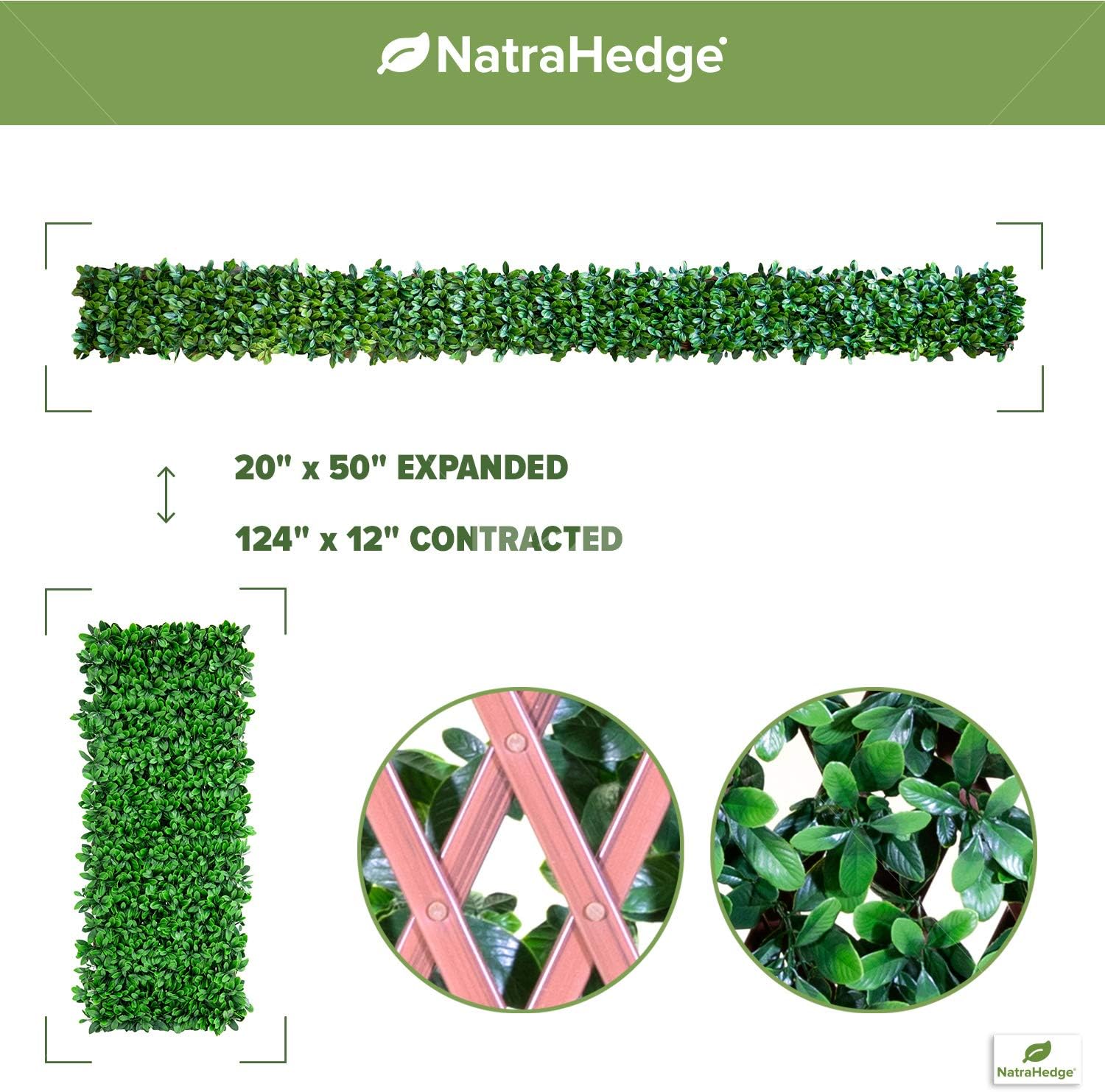 NatraHedge 20''X50'' Artificial Privacy Grass Wall Decor, Laurel Leaf